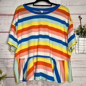 Lularoe June Ruffle Hem Rainbow Stripes Top Size XL